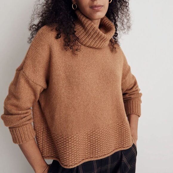Madewell Sweaters - MADEWELL Sadler Turtleneck Sweater Sz Small Heather Camel Brown Merino Wool Boho